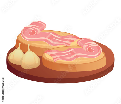Ukrainian dish of colorful set. This charming illustration showcase a tasty traditional dish of salo, complemented by whimsical cartoon design. Vector illustration.