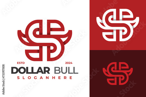 Letter S Dollar Bull Logo design vector symbol icon illustration