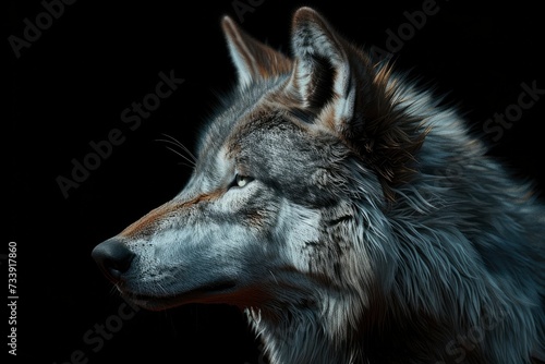 Wolf profile portrait on black background - generative ai © Nia™