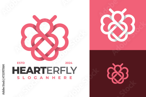 Beauty Heart Butterfly Logo design vector symbol icon illustration