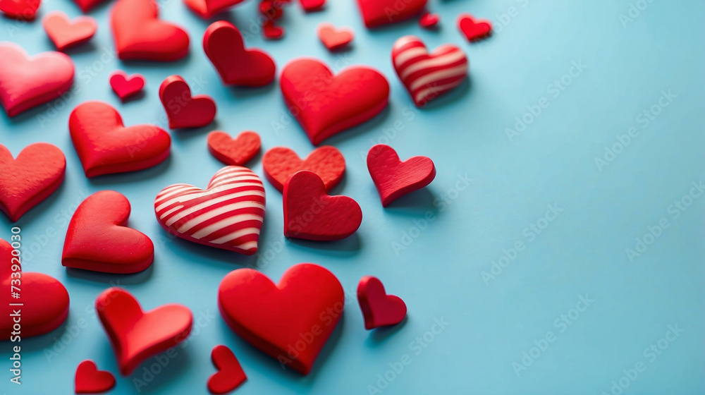 many red and white hearts on a blue background. Ai generative. many red and white hearts on a blue background. Ai generative.