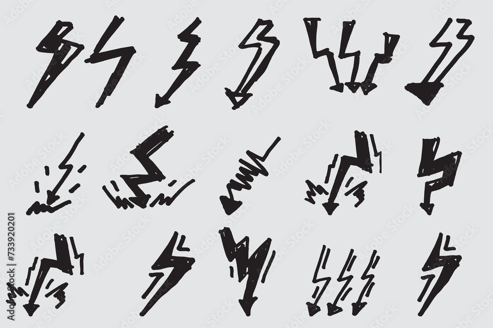 collection of hand drawn symbols of lightning, lightning, energy, power, lightning doodles in vector collection of hand drawn symbols of lightning, lightning, energy, power, lightning doodles in vector