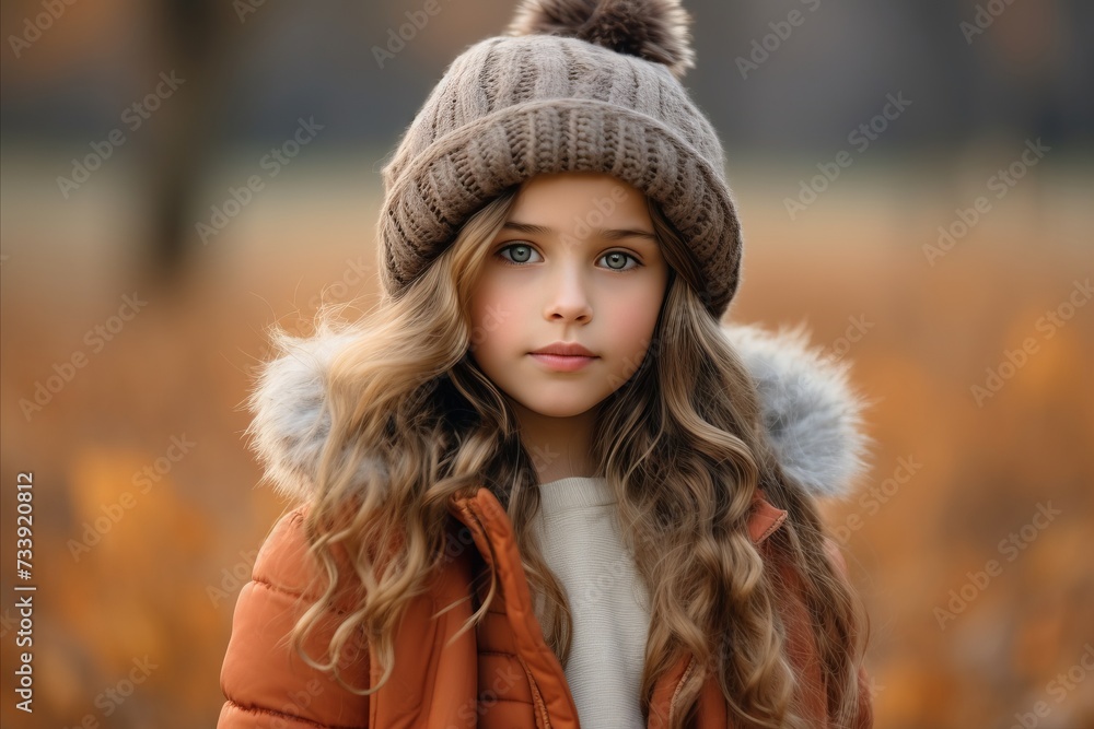 Portrait of a beautiful little girl in a warm hat and coat Portrait of a beautiful little girl in a warm hat and coat