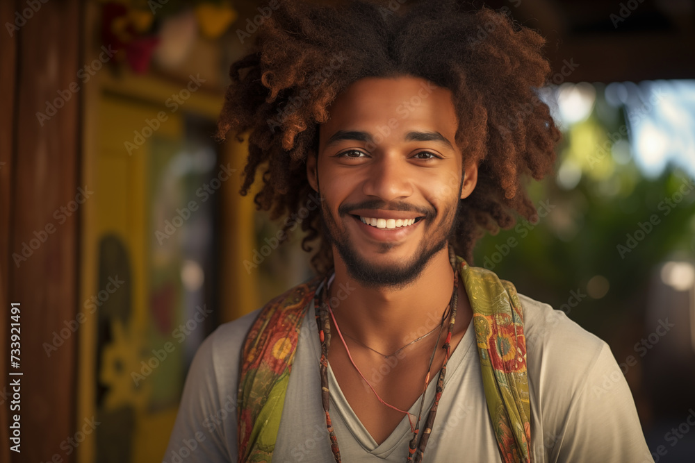 Young African American man with hippie cloths Young African American man with hippie cloths