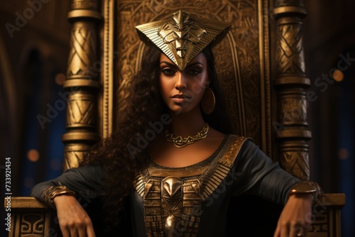 Egyptian queen standing inside the royal throne .AI generated