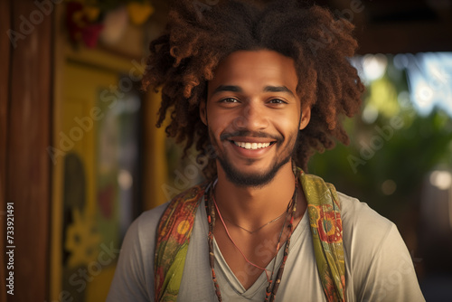 Young African American man with hippie cloths photo