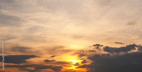 Beautiful bright sunset sky with clouds. Nature sky background. © Inga Av
