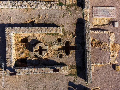 Baptismal font of Basilica Son Peretó of Paleochristian cult, archeological site Son Peretó, Manacor, Mallorca, Balearic Islands, Spain