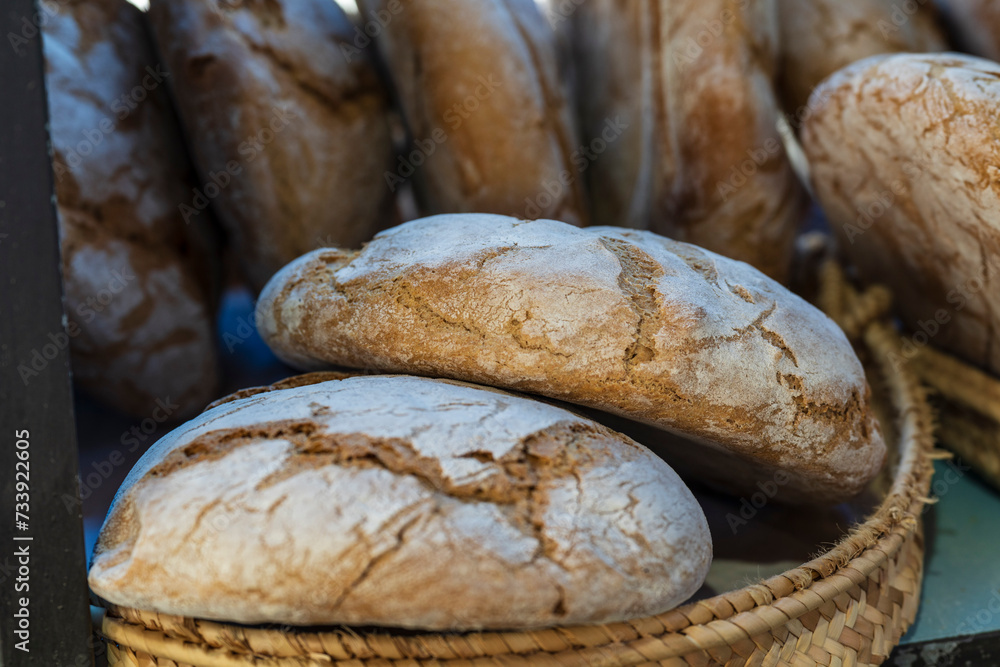 Traditional country bread, Manacor weekly market, Mallorca, Balearic Islands, Spain