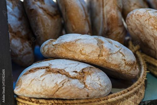 Traditional country bread, Manacor weekly market, Mallorca, Balearic Islands, Spain
