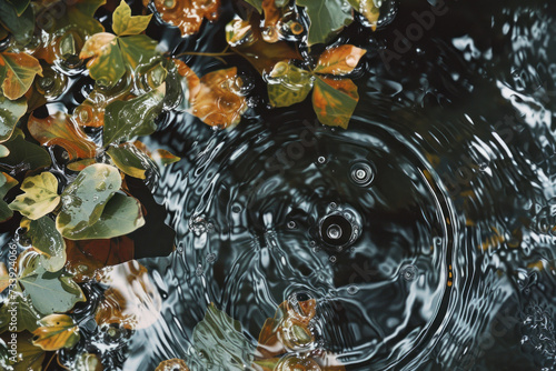 Close Up of Water With Floating Leaves