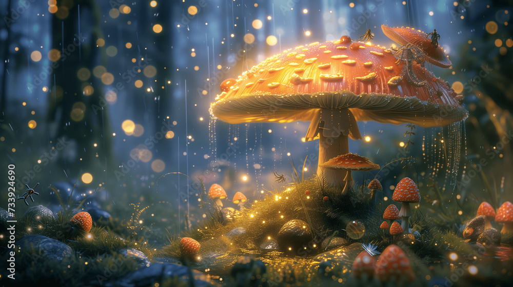 Enchanted Toadstool Under a Spell of Golden Rain