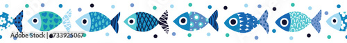 Vector seamless horizontal border with fish. Cute illustration.