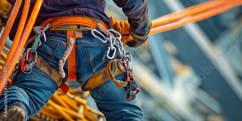 worker with safety belt hooks