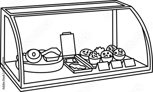 Pastry Display Case Outline Illustration Vector