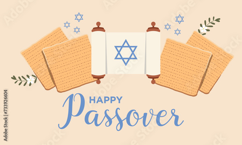 happy passover greeting card with flatbread. Illustration