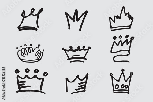 in a hand drawn doodle collection of crowns in vector