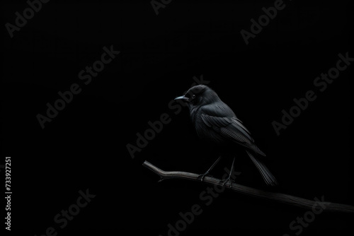 Black and White Photo of a Bird on a Branch