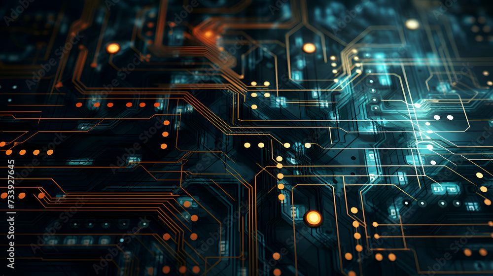 Circuit board background. 3d rendering toned image double exposure