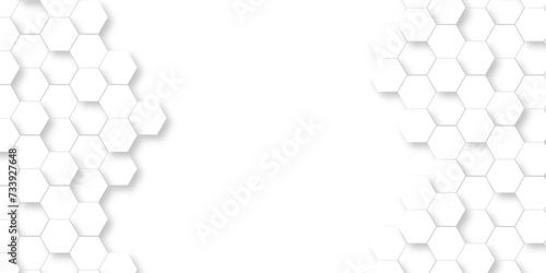 Abstract modern Background with white lines 3d Hexagonal structure futuristic white background and Embossed Hexagon , honeycomb white Background ,light and shadow ,Vector. photo