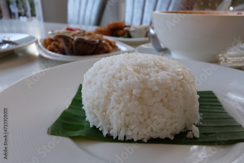 Cooked rice ready to be served on the table