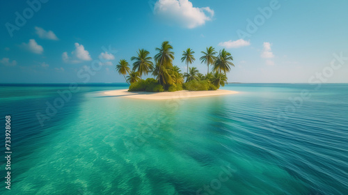 Tropical island palm tree beach. best travel landscape paradise beach tropical island background beautiful palm trees closeup sea waves sunshine blue sky clouds luxury travel summer vacation.