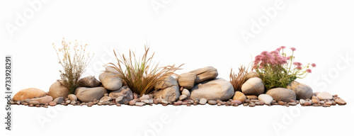 Zen garden rocks and plants arrangement isolated on white