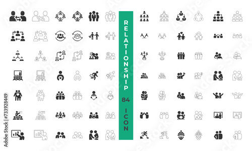 Relationship Icon, Love, friendship, care, corporate, social and charity concept editable fill & stroke outline icons set isolated on white background vector illustration. 