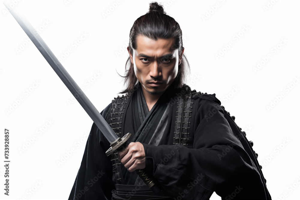 Chinese man over isolated white background dressed like samurai Chinese man over isolated white background dressed like samurai