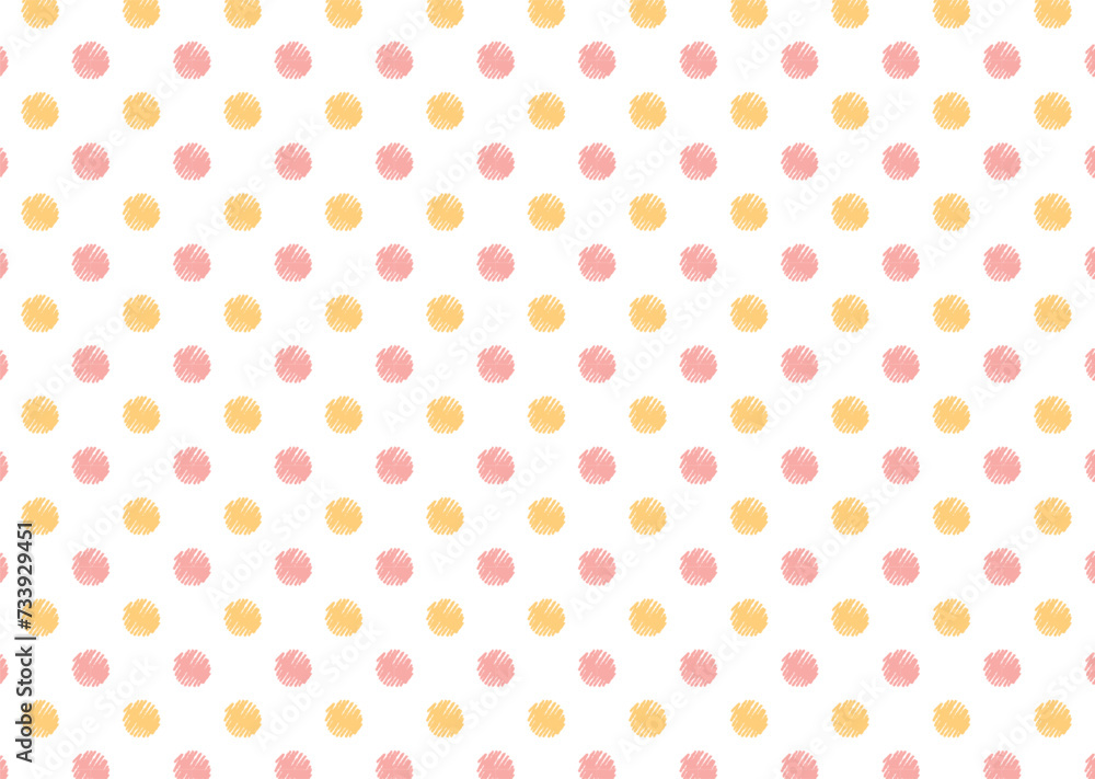 クレヨンタッチの水玉模様ドットシームレスパターン/ピンク・黄色