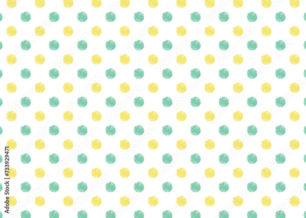 クレヨンタッチの水玉模様ドットシームレスパターン/緑・黄色