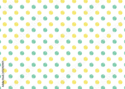 クレヨンタッチの水玉模様ドットシームレスパターン/緑・黄色