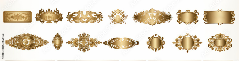 Vintage gold frames and decorative ornaments collection - obrazy, fototapety, plakaty 