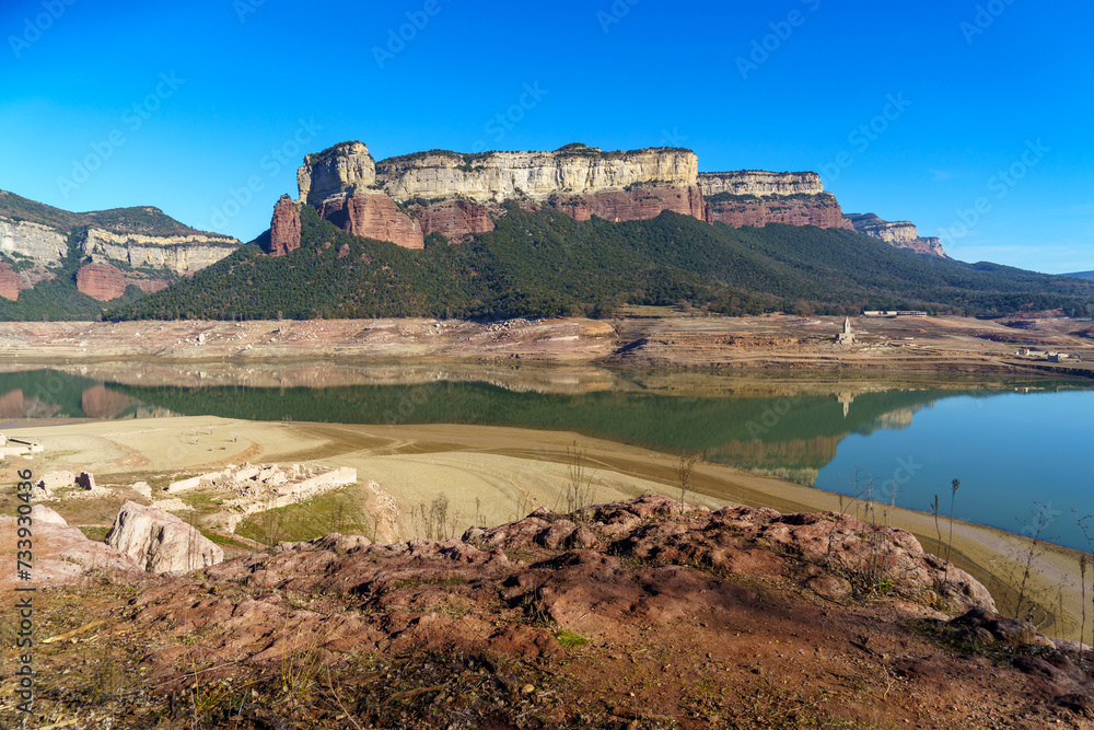 Sau reservoir swamp in Spain dry desert desertification of Europe little water