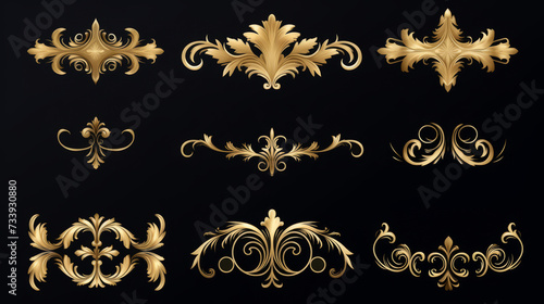 Elegant gold filigree designs set on a black background for luxury themes photo
