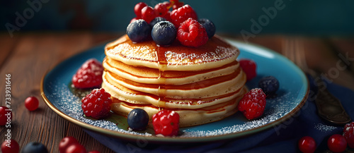 Wallpaper Mural Pancakes with fresh berries and syrup on a plate Torontodigital.ca