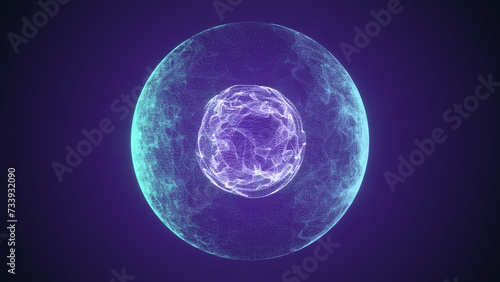 Abstract futuristic flowing blue plasma sphere with purple core, Abstract circle with smooth flowing particles, Magic ball, Abstract background