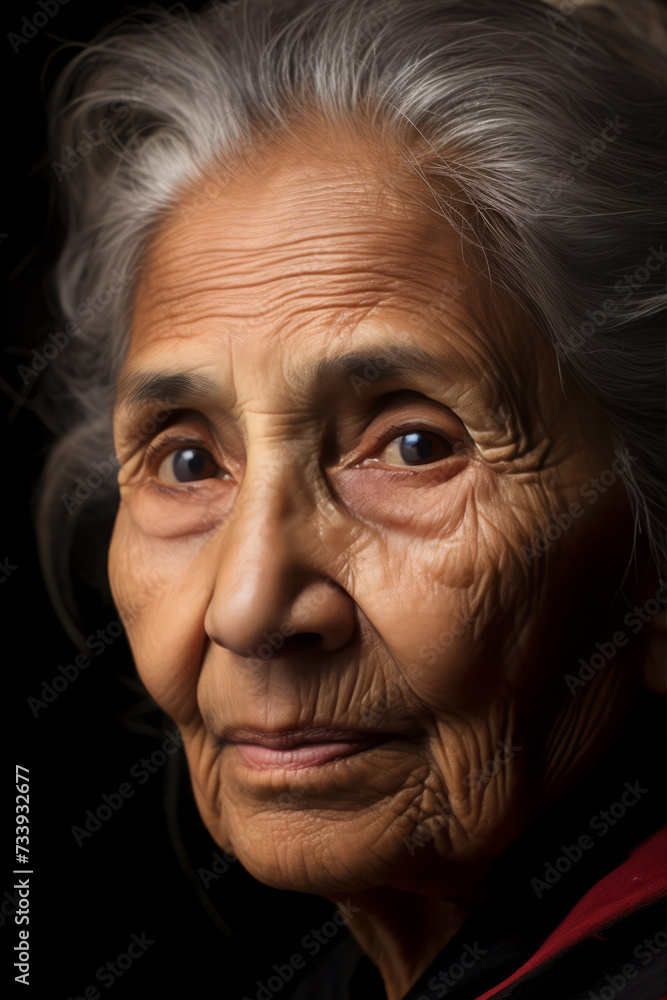 Portrait of a serene elderly woman with a thoughtful expression and white hair Portrait of a serene elderly woman with a thoughtful expression and white hair