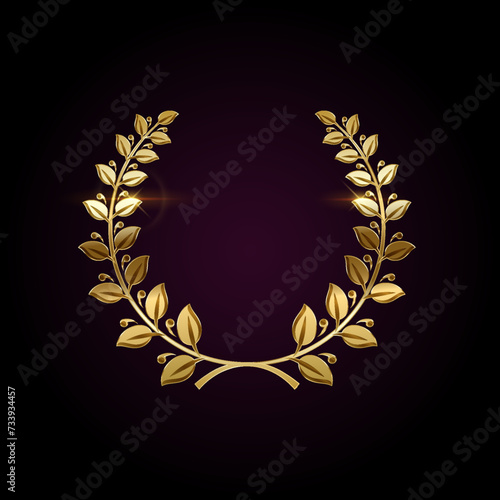 Winner wreath of laurel branches realistic vector illustration. Premium award for best participant 3d model on dark background. VIP service