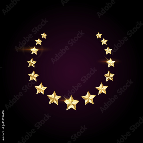 Star golden wreath realistic vector illustration. Victory reward classic style 3d model on dark background. Premium reward for achievements