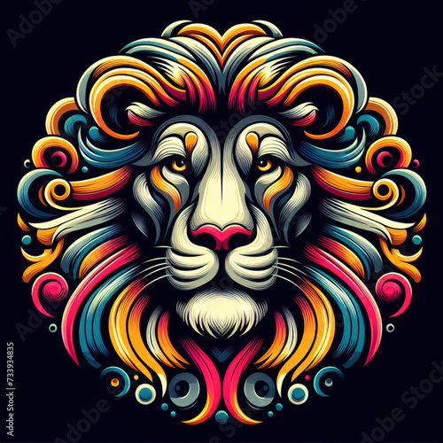 colorful lion head logo. illustration on dark background