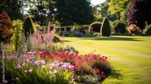 Lush Garden and Manicured Lawn in Summer © irissca
