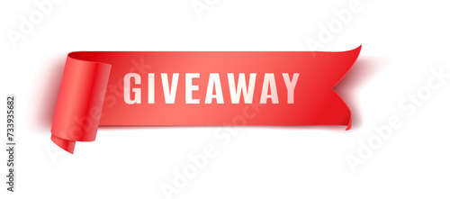 Giveaway ribbon tag realistic vector illustration. Red arrow offering complimentary delivery service banner 3d models on white background