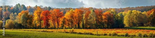 Countryside panorama in autumn, with trees displaying a vibrant array of fall colors