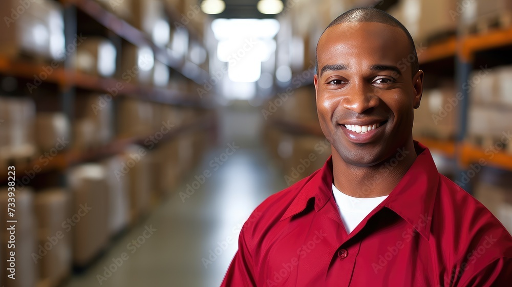 Obraz premium The warehouse worker stands tall, a symbol of dependability and dedication in the warehouse.