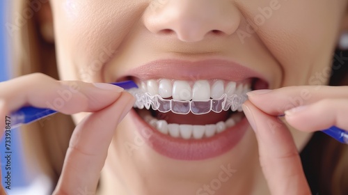 The aligner gently pushes her teeth into alignment.