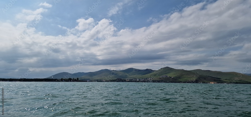 lake sevan armenia and wavy water surface stormy weather