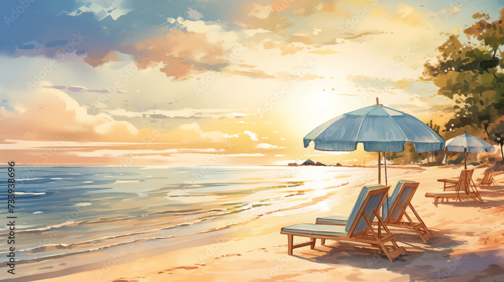 Evening sea view with golden light from the sun Evening sea view with golden light from the sun