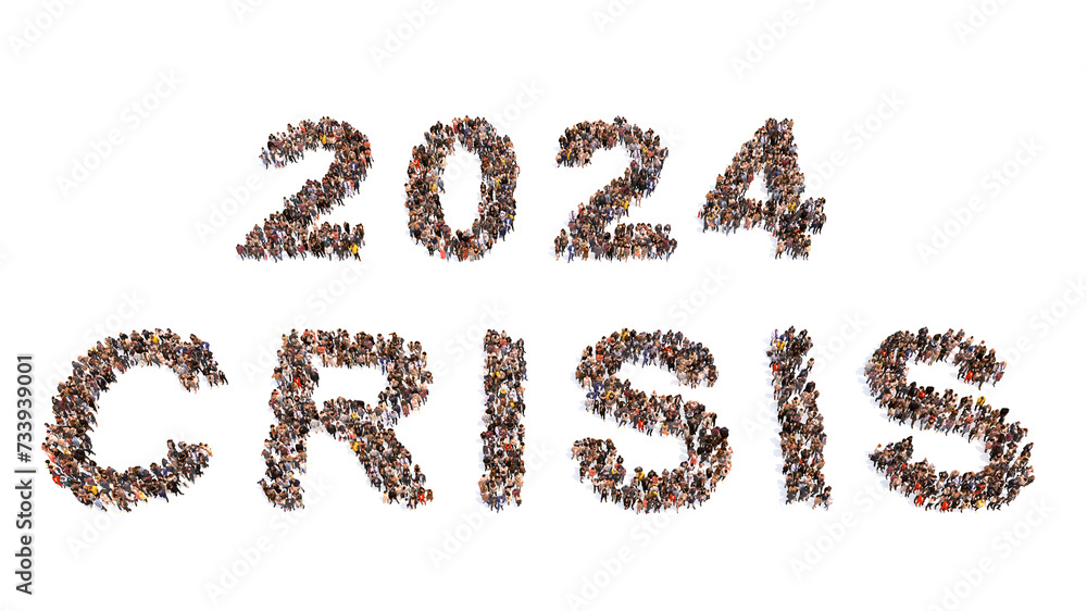 Concept or conceptual large community of people forming 2024 year. 3d illustration metaphor for celebration, festive, party, hope, future, prosperity, health and luck, business and teamwork Concept or conceptual large community of people forming 2024 year. 3d illustration metaphor for celebration, festive, party, hope, future, prosperity, health and luck, business and teamwork