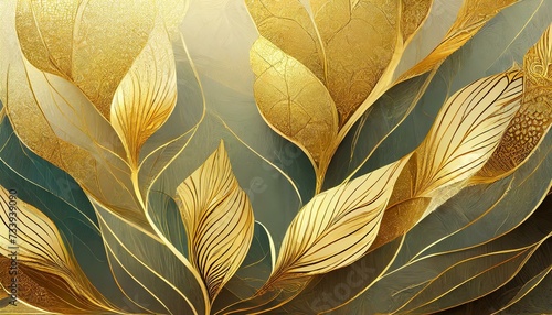 Organic Elegance  Abstract Vector Wallpaper with Watercolor and Golden Botanical Elements 